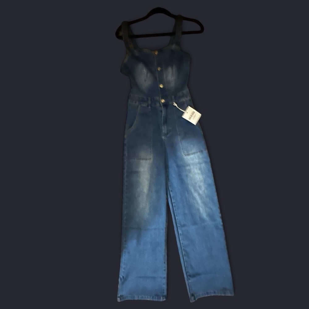 New w tags Women's wide leg Blue Denim Jean jumpsuit